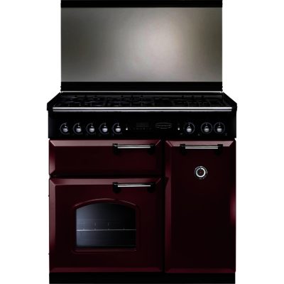 Rangemaster Classic 90 Dual Fuel with FSD - 94600 Lidded Range Cooker in Cranberry with Chrome Trim